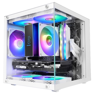 Caja mATX Mars Gaming MC-CUBEW GPU MAX 260mm Cubo Panoramico ARGB USB-C Blanco