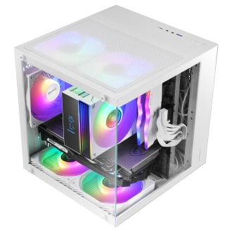 Caja mATX Mars Gaming MC-CUBEW GPU MAX 260mm Cubo Panoramico ARGB USB-C Blanco