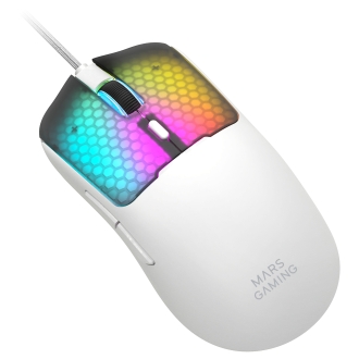RATON MARS GAMING MM-VIPERW ULTRALIGERO 56G CABLEADO USB 6 BOTONES 12800 DPI RGB BLANCO