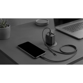 Cargador USB GAN MARS GAMING 65W 1xUSB-C 1xUSB-A cable retráctil PD negro
