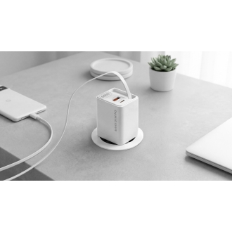 Cargador USB GAN MARS GAMING 65W 1xUSB-C 1xUSB-A cable retráctil PD blanco