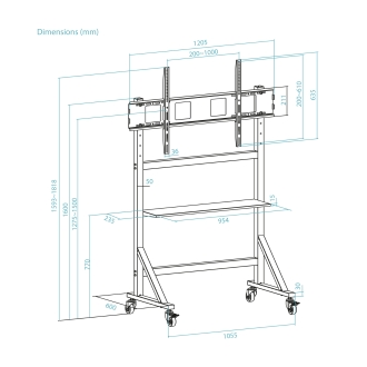 Soporte De Suelo Con Ruedas Tooq Fs20105m-b 60-105" Max 150kg Vesa 1000x600 Bandejas Negro