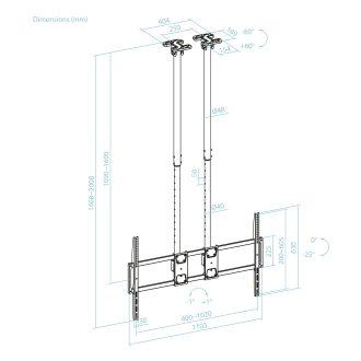SOPORTE TECHO DOBLE MASTIL TOOQ LPCE11120TSLI-B 60-120" NEGRO