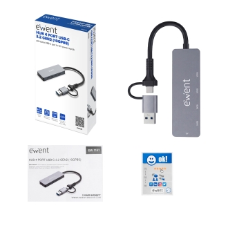 HUB EWENT EW1151 USB-C/USB-A 4 EN 1 4xUSB-C ADAPTADOR MULTIPUERTO 10GBPS