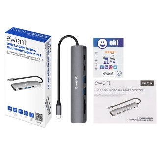 Docking USB-C 7 en 1 Ewent EW1152 1xHDMI 4K USB-C PD 100W, 2xUSB-A 1xUSB-C Datos y Lector de Tarjetas SD/TF