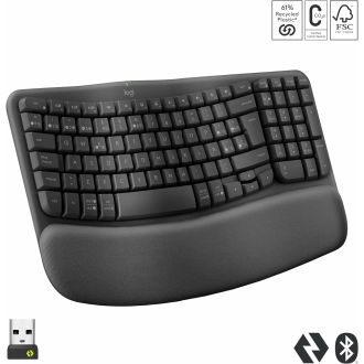TECLADO LOGITECH WIRELESS WAVE KEYS ERGONOMICO ONDULADO REPOSITOR RECEPTOR BOLT GRAFITO