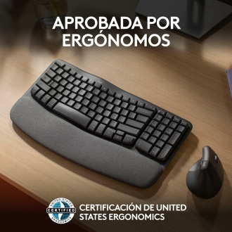 TECLADO LOGITECH WIRELESS WAVE KEYS ERGONOMICO ONDULADO REPOSITOR RECEPTOR BOLT GRAFITO