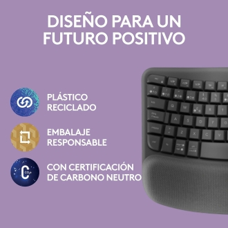 TECLADO LOGITECH WIRELESS WAVE KEYS ERGONOMICO ONDULADO REPOSITOR RECEPTOR BOLT GRAFITO