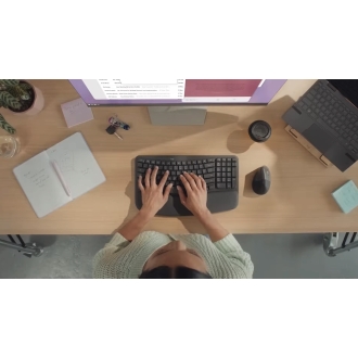 TECLADO LOGITECH WIRELESS WAVE KEYS ERGONOMICO ONDULADO REPOSITOR RECEPTOR BOLT GRAFITO