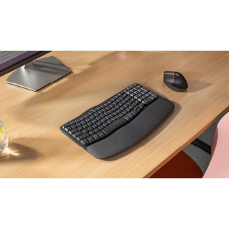 TECLADO LOGITECH WIRELESS WAVE KEYS ERGONOMICO ONDULADO REPOSITOR RECEPTOR BOLT GRAFITO