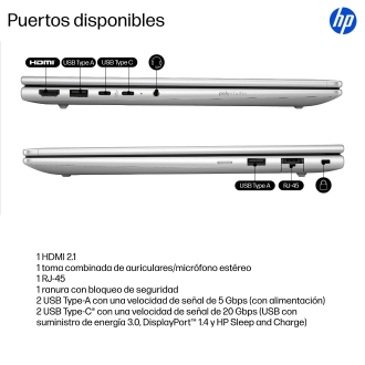 HP ProBook 4 G1iR Wolf Pro Security Edition Intel Core 5 120U Portátil 35,6 cm (14") WUXGA 16 GB DDR5-SDRAM 512 GB SSD Wi-Fi 6E (802.11ax) Windows 11 Pro Plata