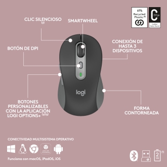 TECLADO Y MOUSE LOGITECH WIRELESS SIGNATURE SLIM MK950 MULTIDISPOSITIVO 4000 DPI ERGONOMICO GRAFITO