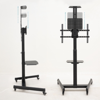 TooQ COMETA Soporte de Suelo con Ruedas con Regulación de Altura para Pantallas 37"- 70", Rotación 90°, Negro
