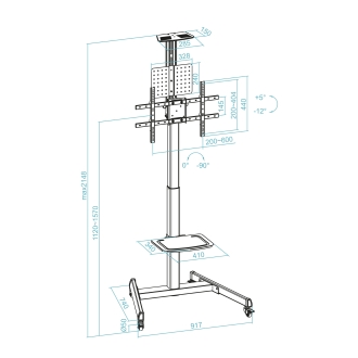 TooQ COMETA Soporte de Suelo con Ruedas con Regulación de Altura para Pantallas 37"- 70", Rotación 90°, Negro