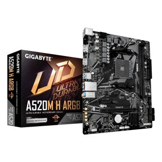 GIGABYTE A520M H ARGB Placa Base  Compatible con CPUs AMD Ryzen Serie 5000, hasta 5100 MHz DDR4 (OC), M.2 PCIe 3.0 x4, LAN 1 GbE, USB 3.2 Gen 1