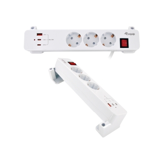 REGLETA ALIMENTACION EQUIP 245556 CON ABRAZADERA 3 TOMAS SCHUKO 2XUSB-C 1XUSB-A 20W BLANCO