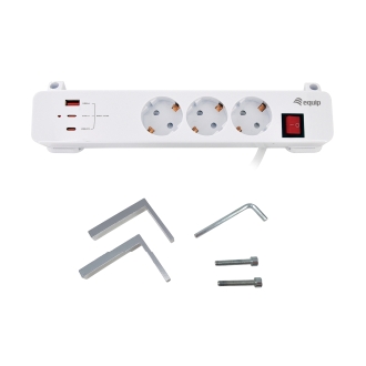 REGLETA ALIMENTACION EQUIP 245556 CON ABRAZADERA 3 TOMAS SCHUKO 2XUSB-C 1XUSB-A 20W BLANCO