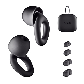 TAPONES DE OÃDO NGS NOON BLACK SILICONA REUTILIZABLES REDUCCIÃN 23DB SNR ESTUCHE Y 4 PACKS ALMOHADIL