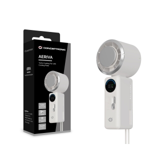 VENTILADOR MINI PORTATIL CONCEPTRONIC AERIVA03C TURBO PLACA ENFRIAMIENTO PANTALLA DIGITAL BLANCO CRE