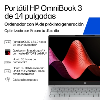 Portátil hp omnibook 3 ia 14 - hz0010nsx x1 - 26 - 100 -  16gb -  ssd 1tb -  14 pulgadas -  w11h