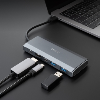TooQ Caja externa para SSD M.2 NGFF/NVMe + HUB USB 3.2 Gen2 con 1xUSB-C/PD + 2xUSB-A + USB-C + HDMI, Gris