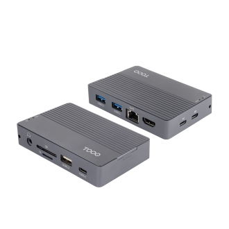 TooQ Caja externa para SSD M.2 NVMe/SATA + HUB USB-C 3.2 Gen2 con 2x USB-A 3.1 + 1x USB-A 2.0 + USB-C 3.2 Gen2 + HDMI 2.0 + RJ45 + SD/TF + AUDIO + USB-C PD 100W, Gris