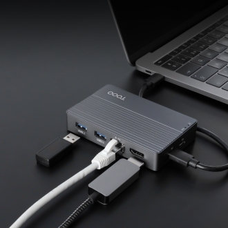 TooQ Caja externa para SSD M.2 NVMe/SATA + HUB USB-C 3.2 Gen2 con 2x USB-A 3.1 + 1x USB-A 2.0 + USB-C 3.2 Gen2 + HDMI 2.0 + RJ45 + SD/TF + AUDIO + USB-C PD 100W, Gris