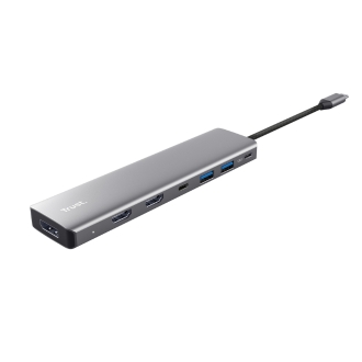HUB USB-C TRUST DALYX 7 EN 1 ALUMINIO 2HDMI 4K  1DP 2xUSB-A 3.2 1xUSB-C PD 100W LECTOR SD MICROSD