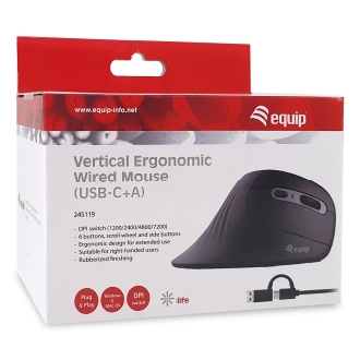 MOUSE VERTICAL EQUIP ERGONOMICO USB-C & USB-A 6 BOTONES 7200DPI  COLOR NEGRO