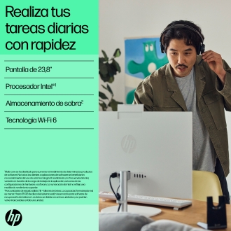 HP 24 -cr0130ns PC Intel® Core i5 i5-1335U 60,5 cm (23.8") 1920 x 1080 Pixeles PC todo en uno 16 GB DDR4-SDRAM 512 GB SSD FreeDOS Wi-Fi 6 (802.11ax) Blanco