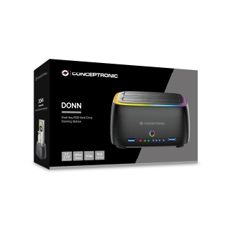 DOCKING CONCEPTRONIC DONN36B USB-C RGB DOBLE BAHIA SATA HDD SSD 2.5" 3.5" CLONADO OFFLINE 2XUSB-A SD