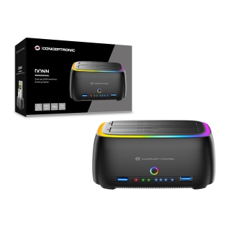 DOCKING CONCEPTRONIC DONN36B USB-C RGB DOBLE BAHIA SATA HDD SSD 2.5" 3.5" CLONADO OFFLINE 2XUSB-A SD