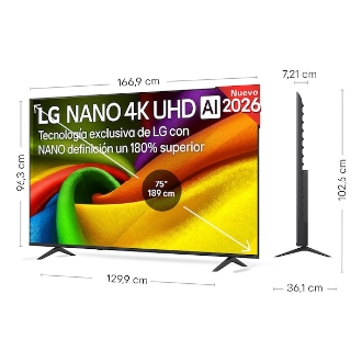 LG NANO 4K UHD AI 75NU850B6LA Televisor 190,5 cm (75") 4K Ultra HD Smart TV Wifi Negro