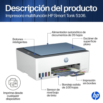 HP SMART TANK 5106 MFP COLOR 12PPM5PPM 1200 X 1200 P PP