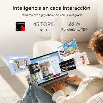 ASUS Zenbook 14 OLED UX3480QA-U1144W Copilot+ PC Copilot+ PC - Ordenador Portátil " WUXGA (Snapdragon X1-26-100, 16GB RAM, 256GB SSD, Adreno GPU, Windows 11 Home) Arctic Blue - Tec. QWERTY Esp