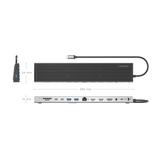 Docking USB-C AISENS 13 en 1, 2xHDMI 1xDisplayPort 1xRJ45 3xUSB-A 2xUSB-C 1xUSB-C PD 1xSD 1xMicro SD 1xAudio