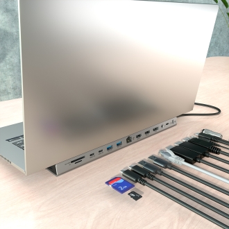 Docking USB-C AISENS 13 en 1, 2xHDMI 1xDisplayPort 1xRJ45 3xUSB-A 2xUSB-C 1xUSB-C PD 1xSD 1xMicro SD 1xAudio