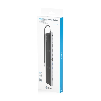 Docking USB-C AISENS 13 en 1, 2xHDMI 1xDisplayPort 1xRJ45 3xUSB-A 2xUSB-C 1xUSB-C PD 1xSD 1xMicro SD 1xAudio
