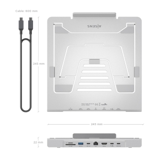 AISENS Soporte de Sobremesa Ajustable para Portatil / Tablet con USB-C Docking 7 en 1, Gris