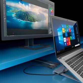 AISENS Soporte de Sobremesa Ajustable para Portatil / Tablet con USB-C Docking 7 en 1, Gris