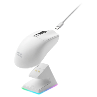 MOUSE MARS GAMING WIRELESS Y BLUETOOTH MMW-ELITEW TRI-MODE 2.4GHZ BT 5.4 6 BOTONES 20000 DPI BLANCO