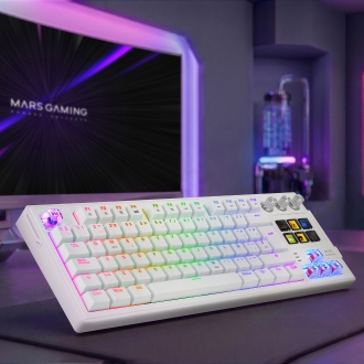 TECLADO MARS GAMING MKMASTERWES USB-C/A TKL SMARTDECK 6 TECLAS LCD SOPORTE GIF RGB CABLE 1.5M BLANCO