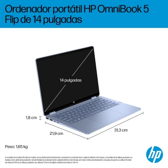 HP 14-FP0007NSX ULTRA 5 325 512GB 16GB 14.0IN WIN11 120U 35,6 cm (14") Pantalla táctil 2K LPDDR5-SDRAM SSD Wi-Fi 6 (802.11ax) Windows 11 Home Azul