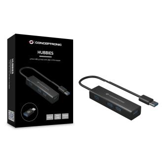Hub Conceptronic 4 puertos USB 3.0 + adaptador USB tipo C