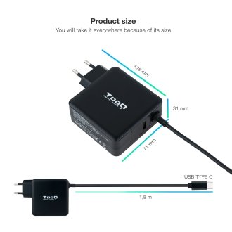 Cargador portátil TooQ USB Tipo C PD3.0 65W negro