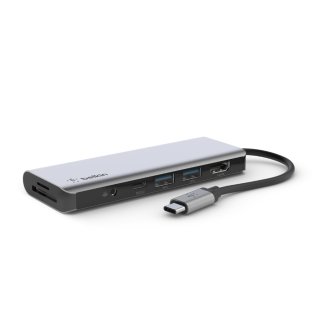 Adaptador USB tipo C  Belkin 1xUSB-C Pd 3.0 2xUSB-A 3.0 1x Jack 3.5 2xlector Sd/MicroSD 1xHDMI 4k Carga 100w