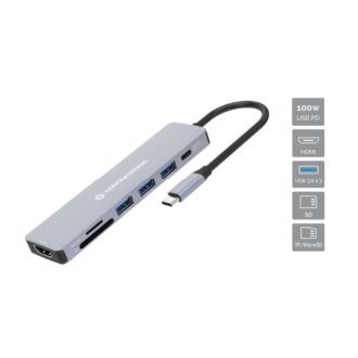 Adaptador USB tipo C Conceptronic 1xHDMI 3xUSB-A 3.0 1xUSB-C Pd 100w 1xLector Sd/microsd