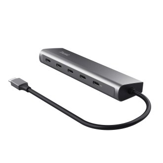 Hub USB tipo C Trust Halyx aluminio 4 puertos USB-C y 1 USB-C pass-through de 100W