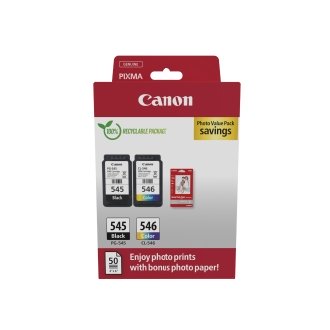 Pack Canon PG-545 negro y CL-546 color + 50 hojas papel fotográfico