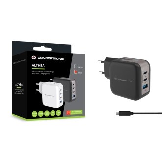 Cargador Conceptronic 3xUSB tipo c / 1xUSB-A Quickcharge 3.0 Gan Pps 100w Incluye cable
